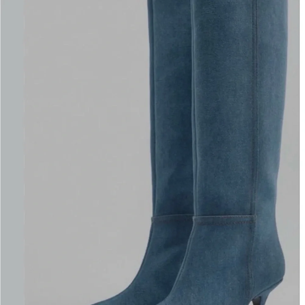 Zara Blue Over-the-Knee Pointed Toe Stiletto Boots
